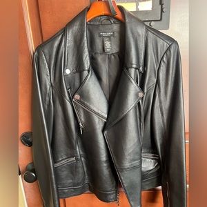Black leather motorcycle jacket. Size 18/20, Prabal Gurung for Lane Bryant.
